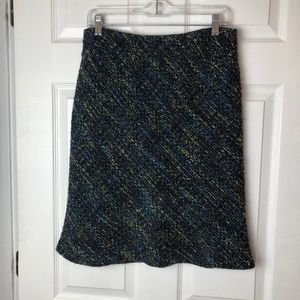Jones New York Petite Wool Blend Turquoise and Black Tweed Lined Skirt